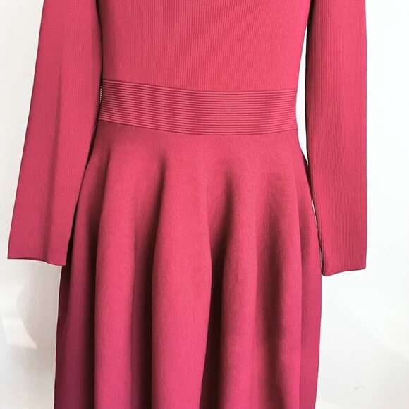 NWT TED BAKER VIENNIA LONG SLEEVE STRETCH KNIT FIT & FLARE DRESS IN DEEP PINK -L - Picture 7 of 16